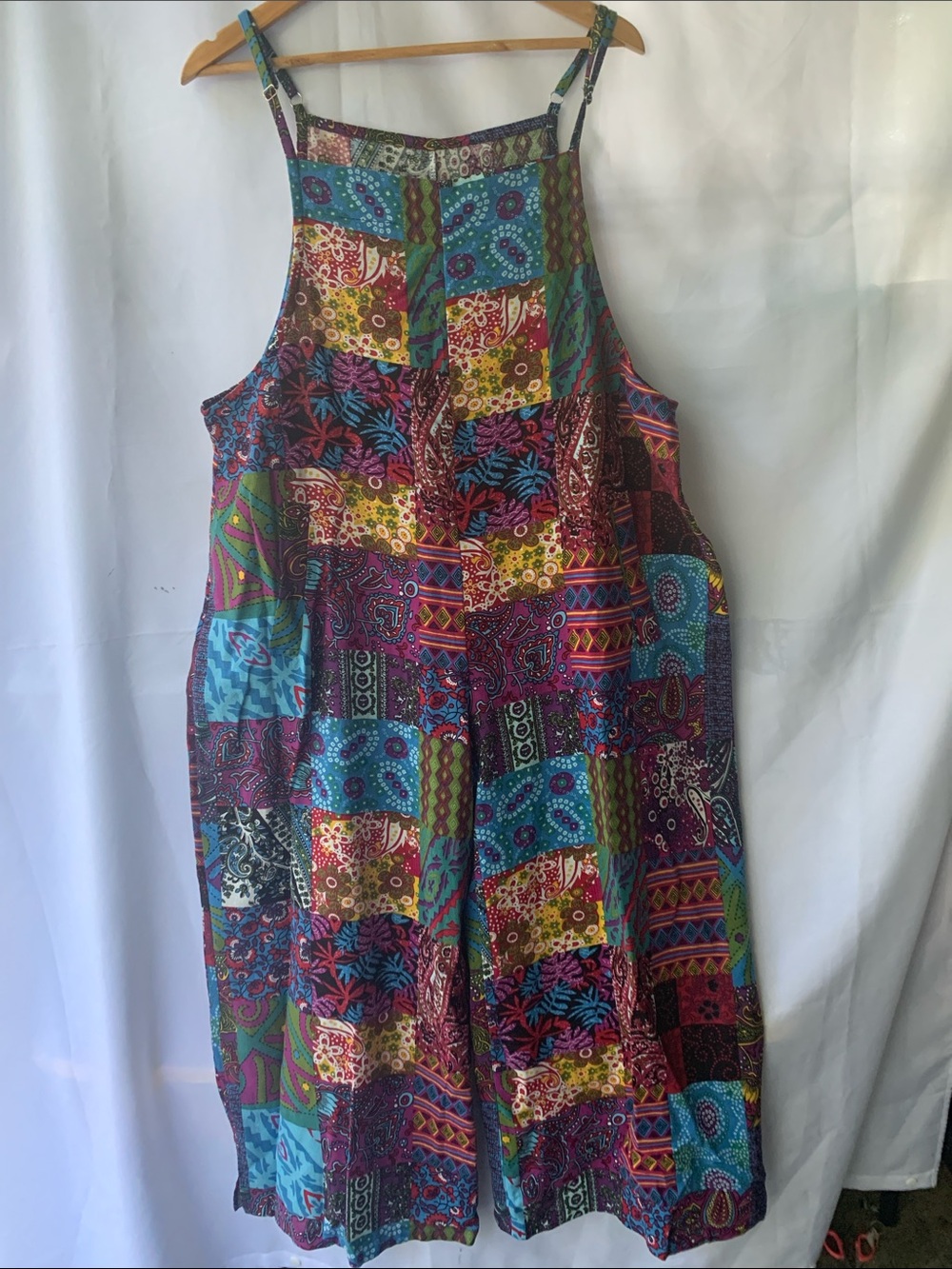 Women's Multicolor Patchwork Printed Jumpsuit Boho Lagenlook